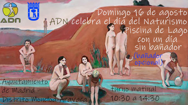Día del Naturismo - Piscina Lago, Madrid - Día sin bañador. 16 agosto 2020